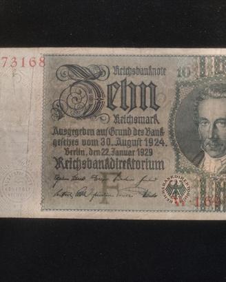 banconota Germania 10 Reich Mark 1924 1929 Berlino