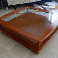 Grande Tavolino da Salotto in Legno e Cristallo