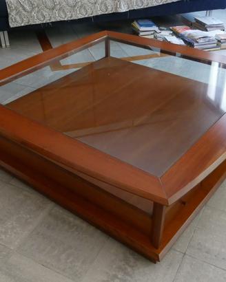 Grande Tavolino da Salotto in Legno e Cristallo