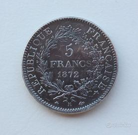 Francia 5 Francs 1872 k, argento, rara