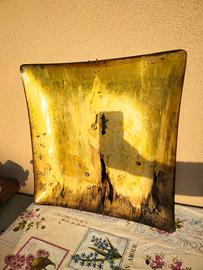 piatto quadrato da parete vetro e spennellate oro