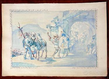 Dipinto acquarello Festa della Madonna 19° secolo