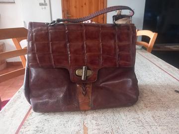 Borsa vintage a soffietto in vera pelle marrone 