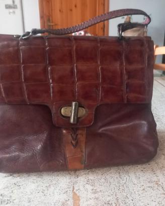 Borsa vintage a soffietto in vera pelle marrone 