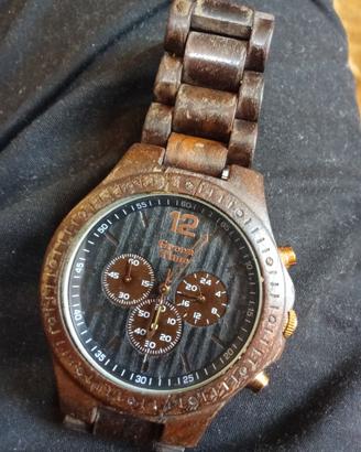 orologio in legno rifiniture in oro Green Time