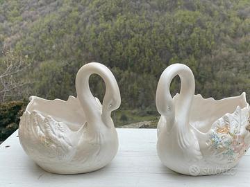 Coppia di vasi vintage a forma di cigno – Ceramica