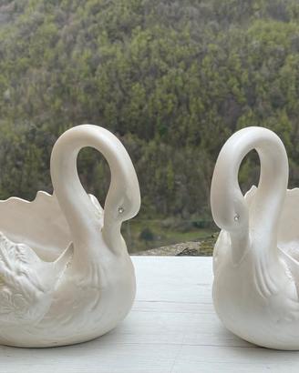 Coppia di vasi vintage a forma di cigno – Ceramica
