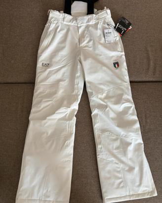 Pantaloni con bretelle EA7 Olympic Team bianchi S
