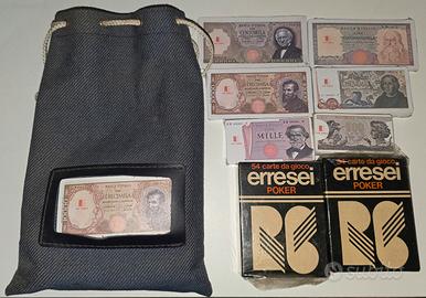 Carte da Poker erresei con fiches banconote Lire