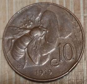 #1877-Una Moneta 10 Centesimi 1919 Regno Italia