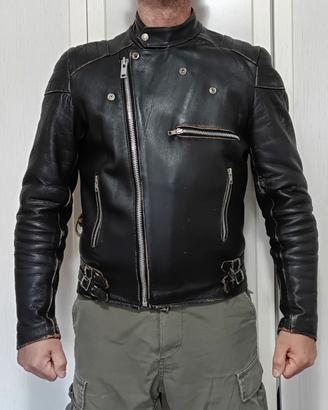 Giacca vintage pelle chiodo bikers caffè race nega