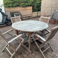 Tavolo allungabile in Teak da esterni + 4 sedie