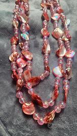 Collana Lunga Donna stile Madreperla Rosa