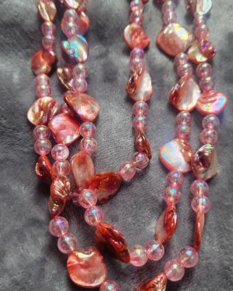 Collana Lunga Donna stile Madreperla Rosa