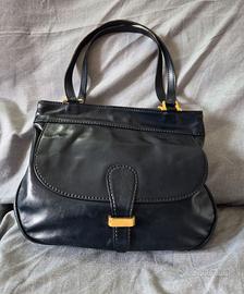 Borsa a spalla Vintage in Vera Pelle blu  anni '70
