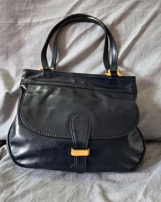 Borsa a spalla Vintage in Vera Pelle blu  anni '70