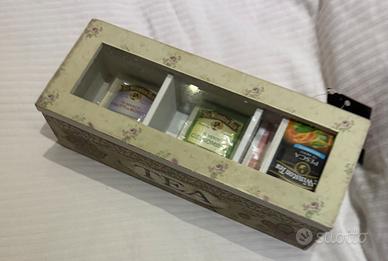 Scatola porta bustine tisane decorato 3 scomparti