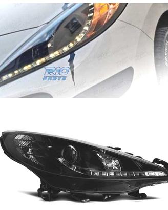 FARI PER PEUGEOT 207 06-12 LUCE DIURNA A LED NERO 