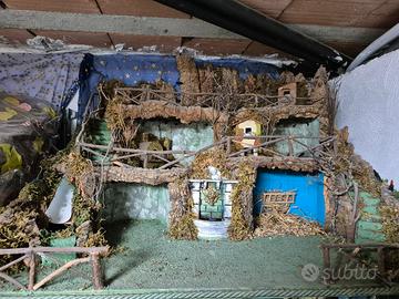 presepe completo di luci cascata e fontana