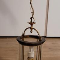 Lampada cilindrica a pendente in vetro e legno con