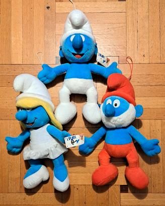 3 Peluche Puffi - Grande Puffo, Puffetta e Puffo