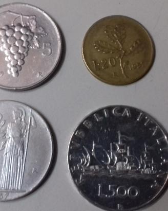 Monete 5, 20, 100 Lire e 500 Lire Argento