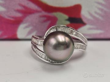 ANELLO ORO DIAMANTI PERLA TAHITI
