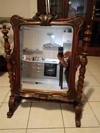 ANTICO GRANDE SPECCHIO PSICHE BASCULANTE IN LEGNO