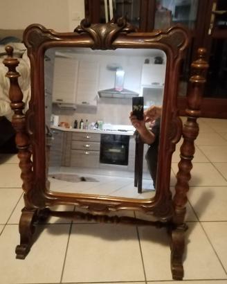 ANTICO GRANDE SPECCHIO PSICHE BASCULANTE IN LEGNO