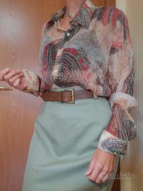 Camicia beige vintage, motivo paisley taglia unica