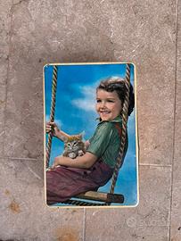 Scatola latta vintage Bimba su altalena con gatto