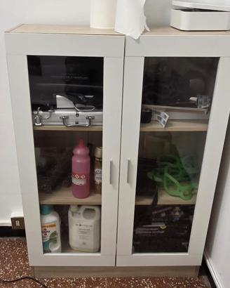 Mobiletto Vetrina Moderno Bianco e Rovere