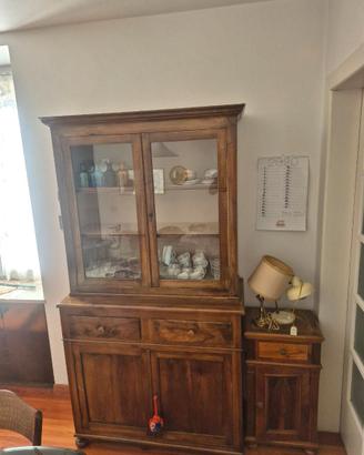 Credenza vetrina antica a due corpi, noce, '800