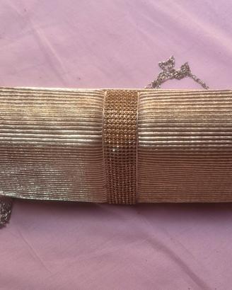 Pochette da sera oro/champagne tracolla a catena