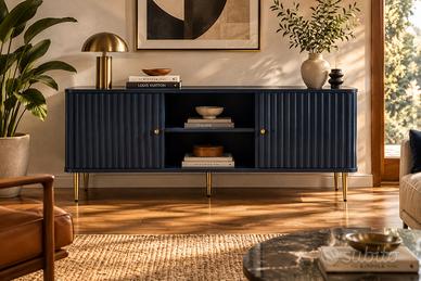 Credenza / Madia blu navy con ante e gambe dorate