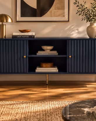Credenza / Madia blu navy con ante e gambe dorate