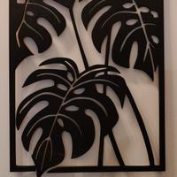 Quadro decorativo in legno – foglie Monstera – 30×