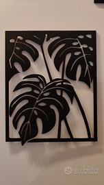 Quadro decorativo in legno – foglie Monstera – 30×