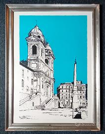 Quadro litografia Riccardo Ratto, Trinità dei Mont