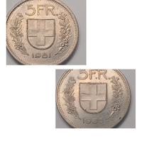 2 Monete 5 Franchi Svizzeri 1981 & 1985