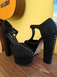 Sandali neri tacco 13 con plateau e cinturino