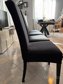 4 sedie nere da sala con schienale alto + copertur