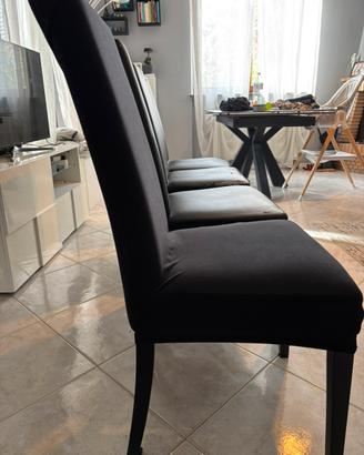 4 sedie nere da sala con schienale alto + copertur