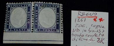 ITALIA REGNO 1861 20 c. COPPIA ND in basso (2L) **