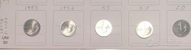 Lotto 5 Monete 1 LIRA CORNUCOPIA (1953, 54, 55, 57