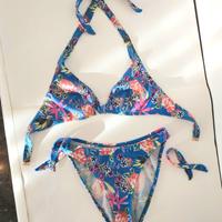 Costume da bagno bikini blu floreale 2 pezzi