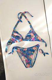 Costume da bagno bikini blu floreale 2 pezzi