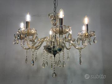 Lampadario vetro ambra/pendagli cristallo