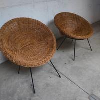 coppia di poltrone in midollino anni 60