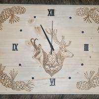 orologio cervo e camoscio pirografato a mano 